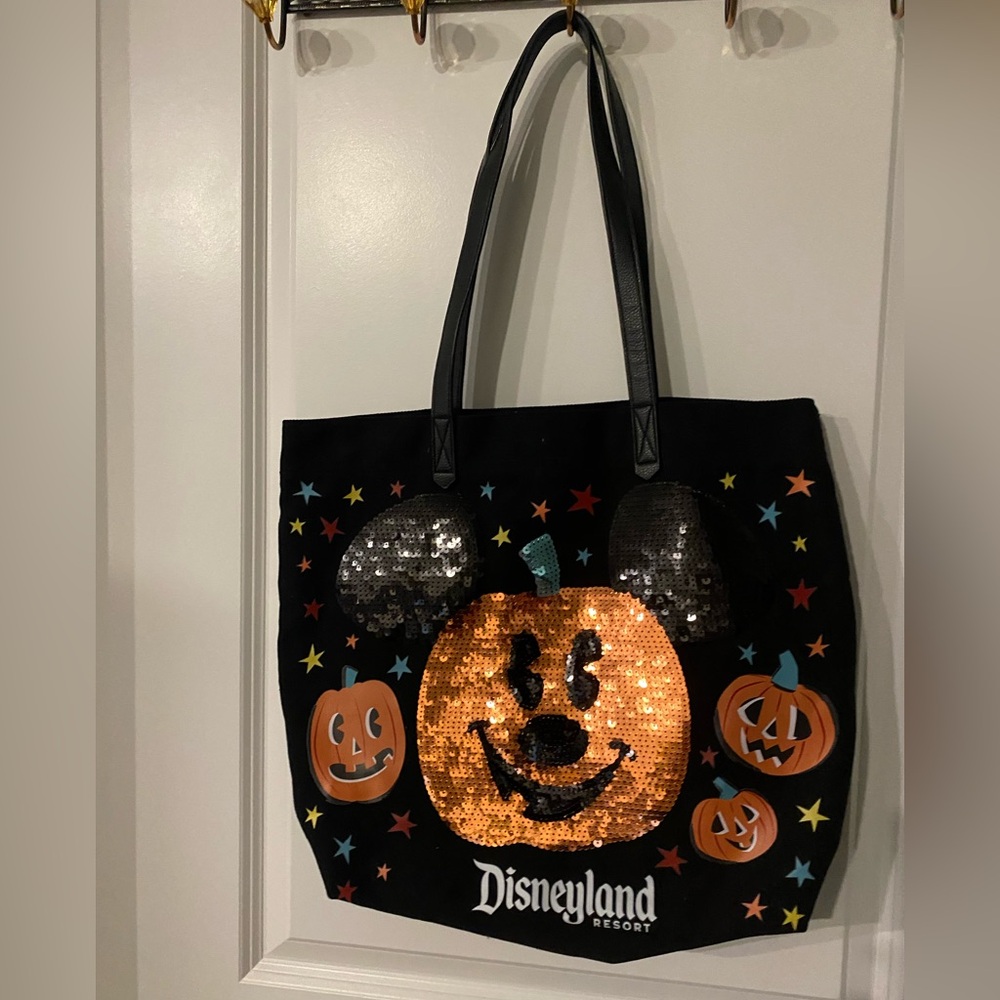 Disneyland Disney Resort Halloween Sequin Mickey Pumpkin Tote Bag